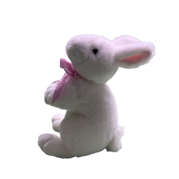 Vintage 1999 Commonwealth plush bunny white with pink ribbon.